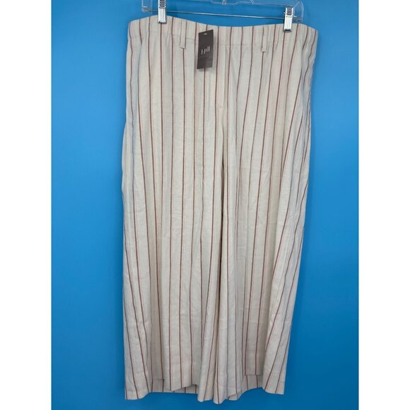 J. Jill Linen Blend Stretch Pull On Crop Pant Striped Ivory Large Petite NEW - Picture 1 of 5